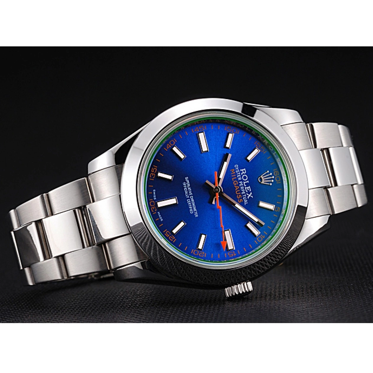 Aaa replica watch Steel Rolex And Stainless Blue Case Milgauss Bezel 622838 Dial 0819